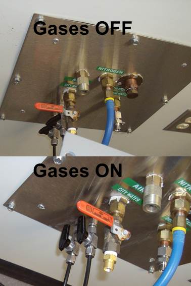 photo of incoming gas lines at cleanroom wall